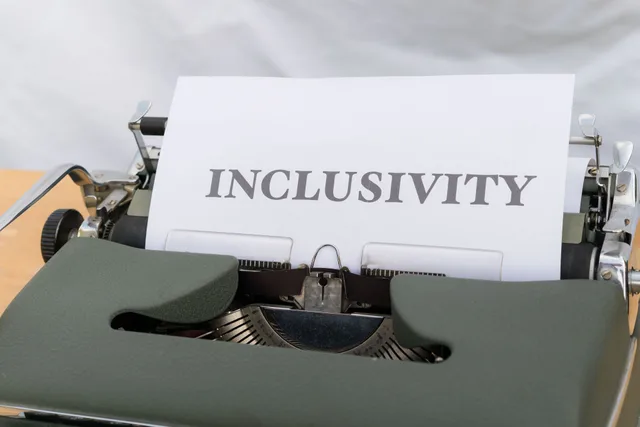 Close-up of a vintage typewriter printing the message 'INCLUSIVITY' on paper. Omnichannel digital planning under five state privacy laws
