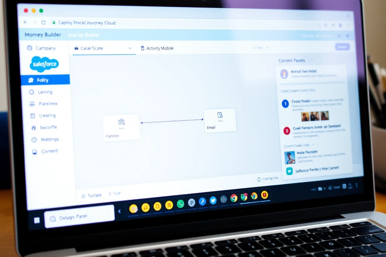 Salesforce Marketing Cloud Engagement Journey Builder on a laptop (9 things to weigh up on omnichannel marketing tools)